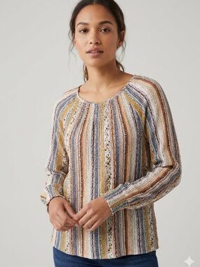 Christopher & Banks Multicolor Striped Peasant Blouse Colorful Smocked Cuff Sz M